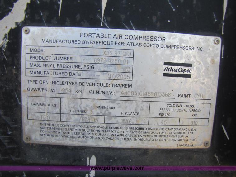 image for item A5053 2005 Atlas Copco air compressor