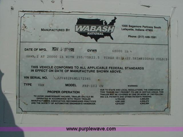 image for item A1243 1992 Wabash 48' semi trailer