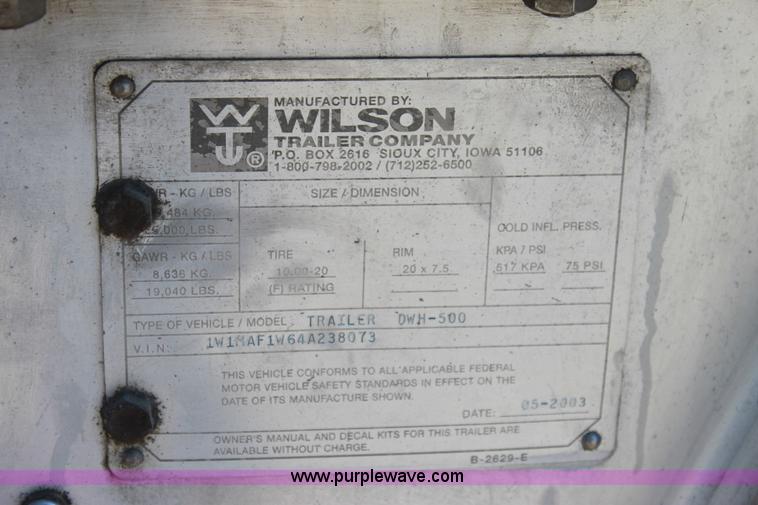 image for item A2726 2004 Wilson DWH-500 43' tandem axle grain trailer