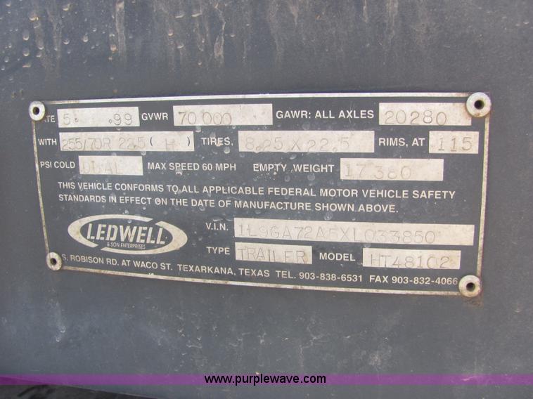 image for item A3574 1999 Ledwell hydraulic tail equipment trailer