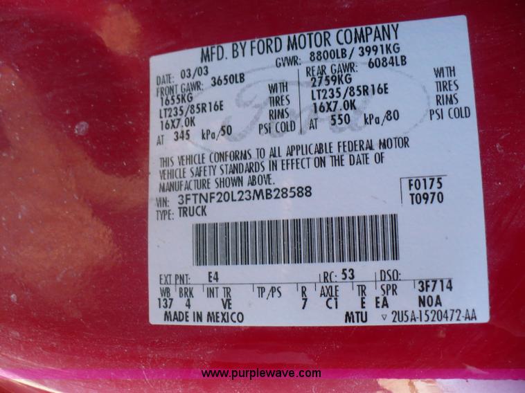 image for item A4866 2003 Ford F250 XL Super Duty pickup truck