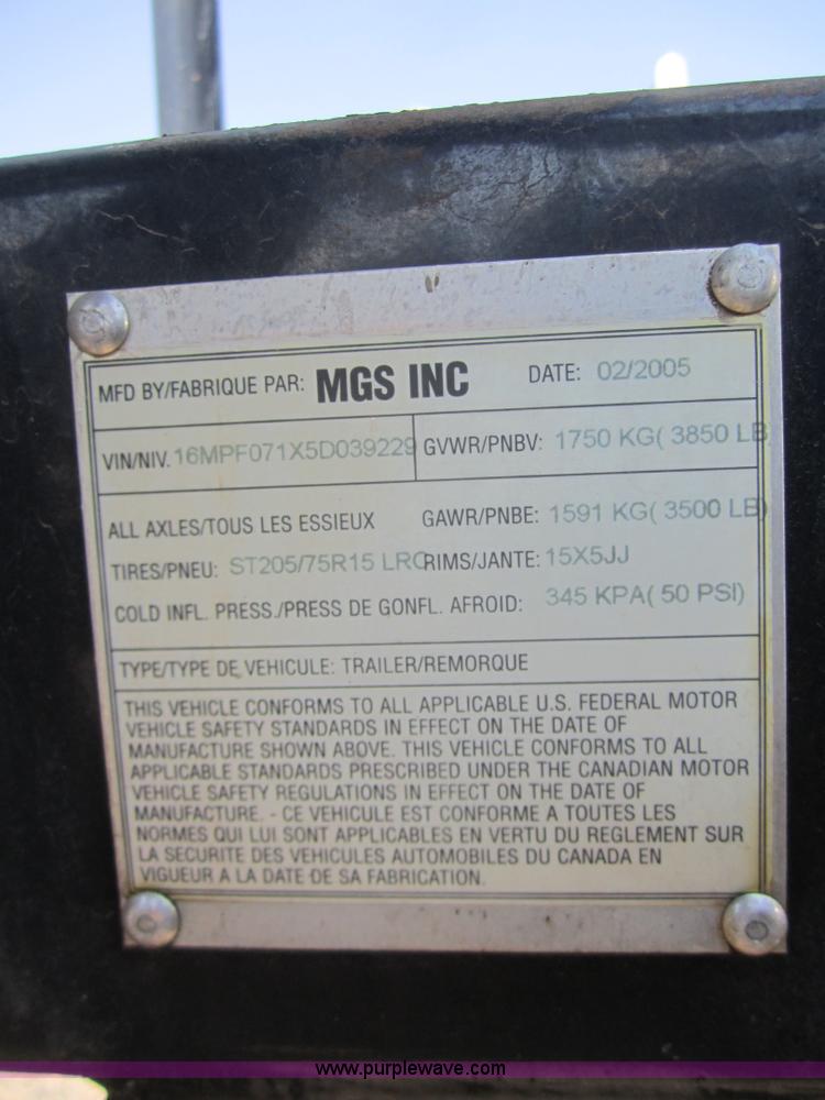 image for item C9824 2005 MSG single axle trailer