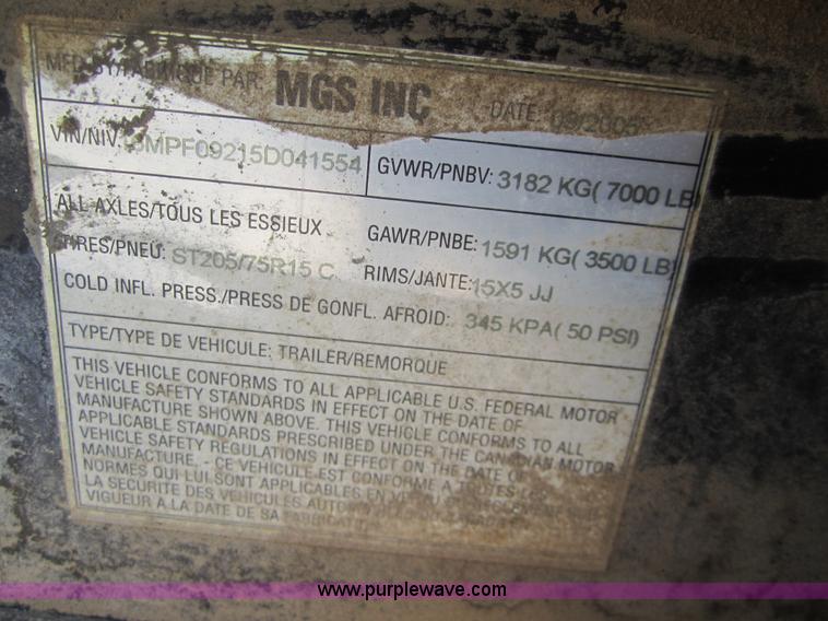 image for item C9825 2005 MSG tandem axle trailer