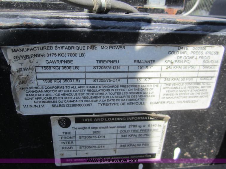 image for item C9826 2006 MQ Power tandem axle trailer