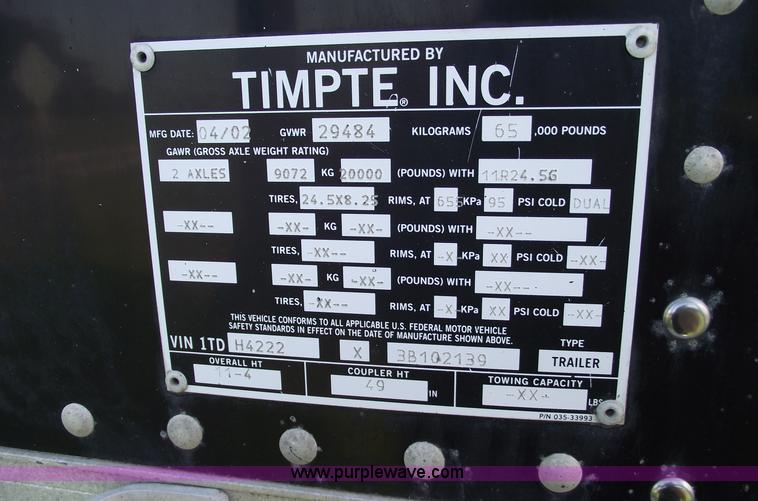 image for item A4029 2003 Timpte Super Hopper 42' aluminum grain trailer