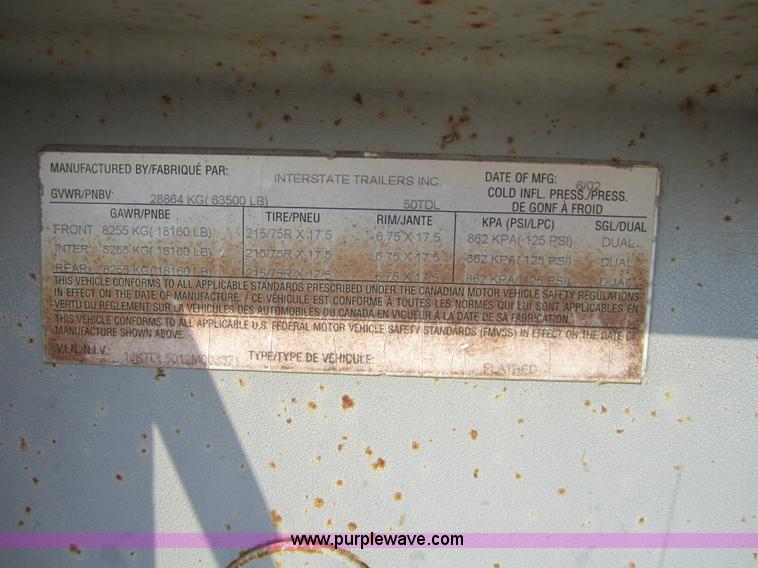 image for item A4703 2002 Interstate triple axle equipment trailer