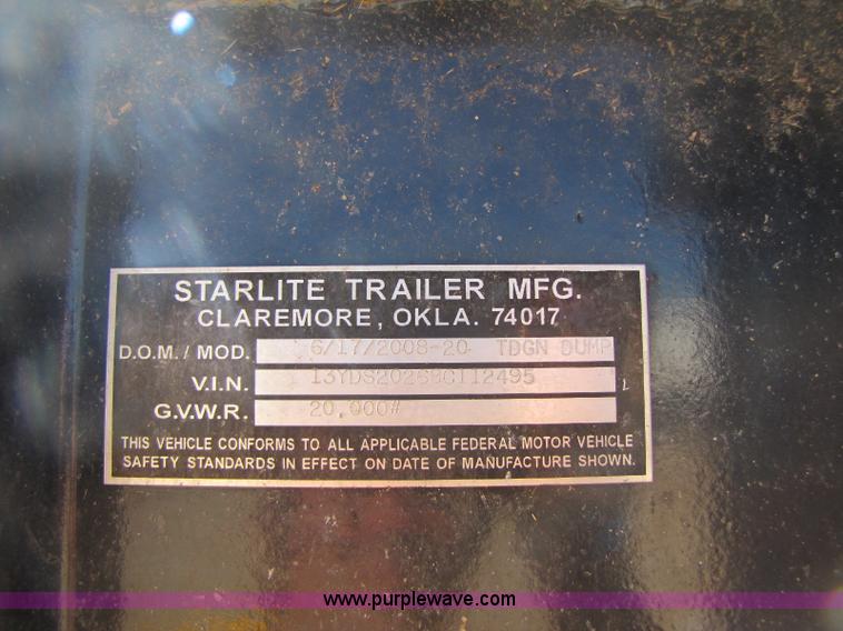 image for item A5039 2008 Starlite 20' dump trailer