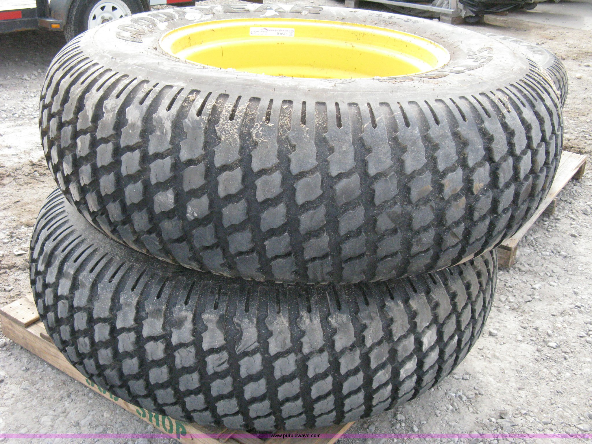 John Deere rear wheels with Goodyear turf tires in Andover, KS Item B9548 sold Purple Wave