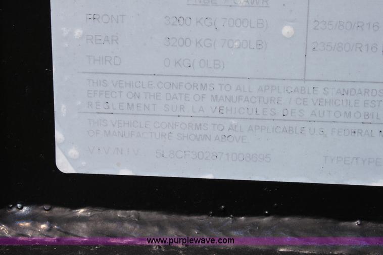 image for item A2825 2007 Load Max tandem axle goose neck trailer