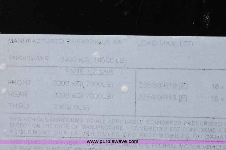 image for item A2825 2007 Load Max tandem axle goose neck trailer