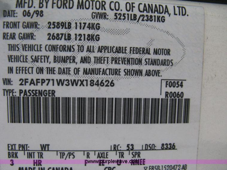 image for item A4291 1998 Ford Crown Victoria Police Interceptor