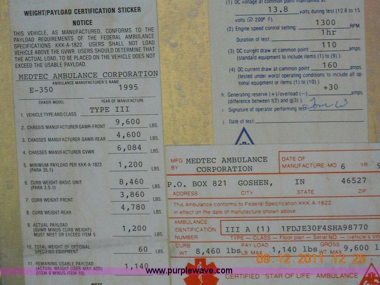 image for item A1349 1995 Ford E350 ambulance