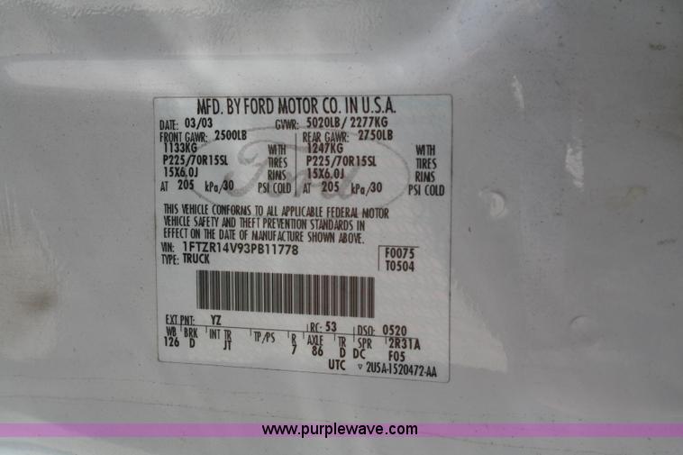 image for item A2314 2003 Ford Ranger supercab pickup truck