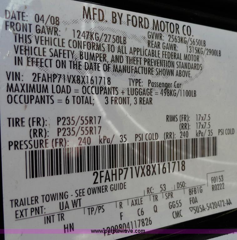 image for item A3166 2008 Ford Crown Victoria Police Interceptor