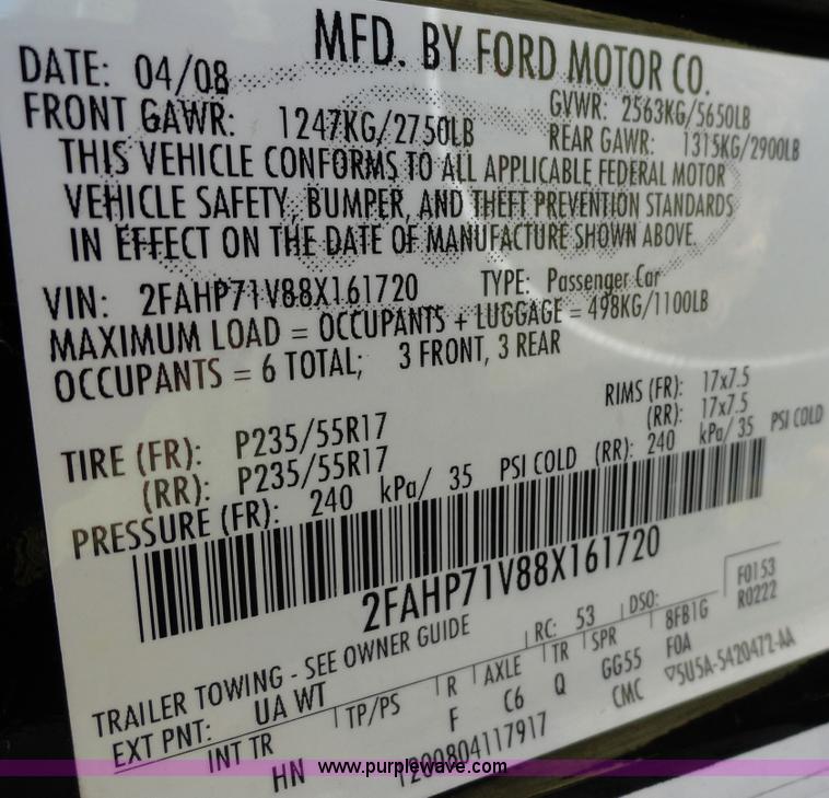 image for item A3167 2008 Ford Crown Victoria Police Interceptor