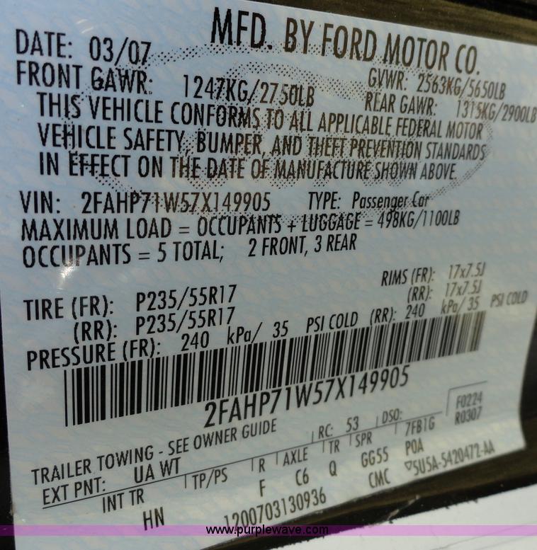 image for item A3168 2007 Ford Crown Victoria Police Interceptor