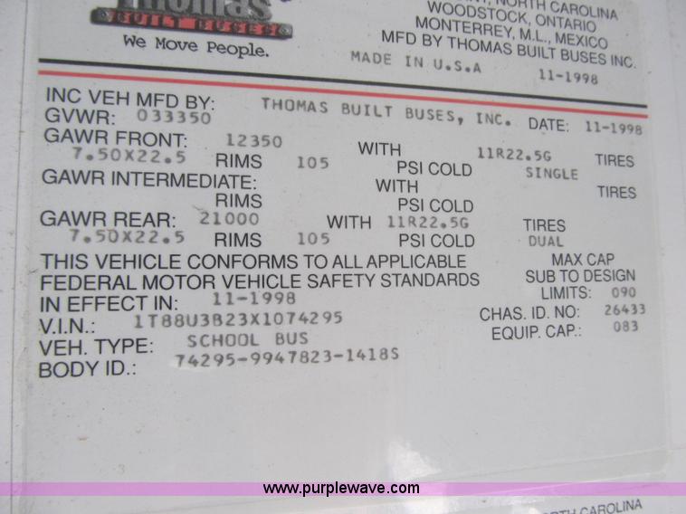 image for item A4918 1999 Thomas built school bus