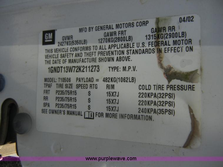 image for item D9705 2002 Chevrolet Blazer LS SUV