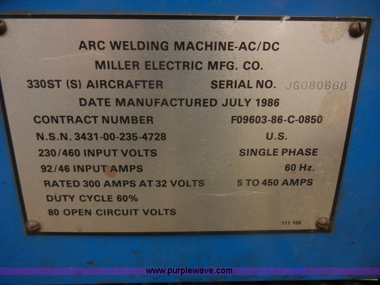 image for item F9304 1986 Miller 330STS Aircrafter welder