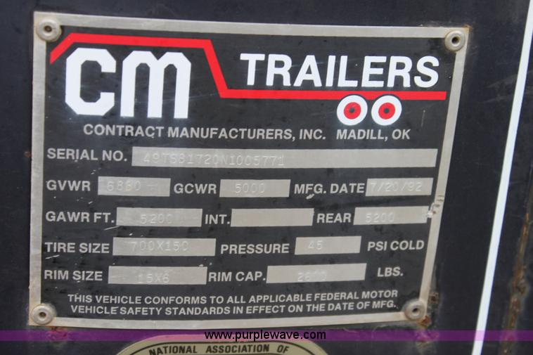image for item A2860 1992 CM tandem axle stock trailer