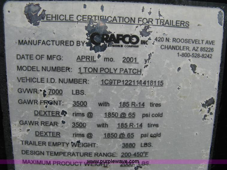 image for item A4362 2001 Crafco 1 Ton Poly Patch applicator