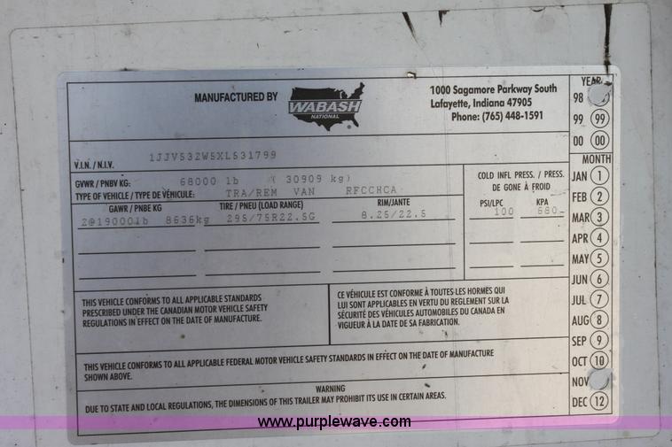 image for item A2901 1998 Wabash 53' reefer trailer