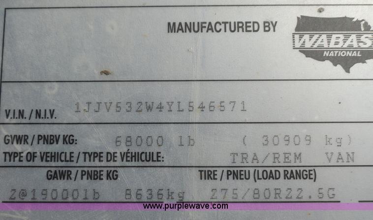 image for item C5039 2000 Wabash 53' van trailer