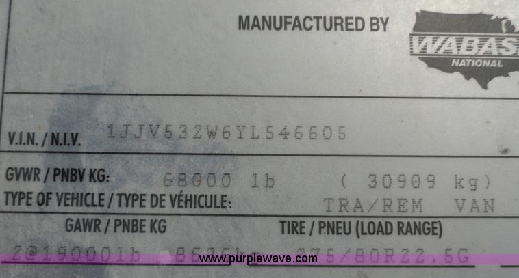 image for item C5041 2000 Wabash 53' dry van trailer