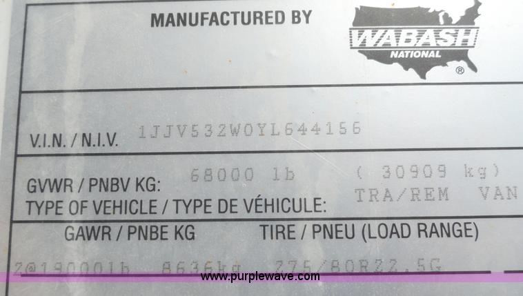 image for item C5043 2000 Wabash 53' dry van trailer