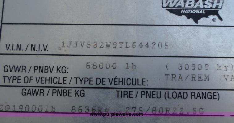 image for item C5052 2000 Wabash 53' dry van trailer