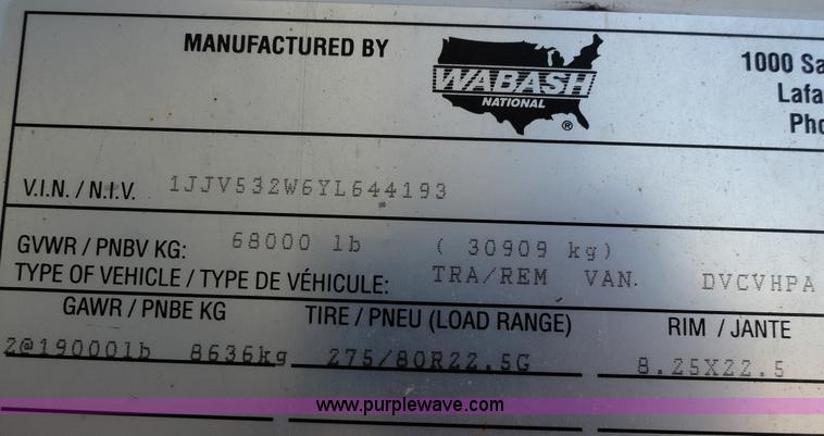 image for item C5053 2000 Wabash 53' dry van trailer