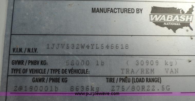 image for item C5054 2000 Wabash 53' van trailer