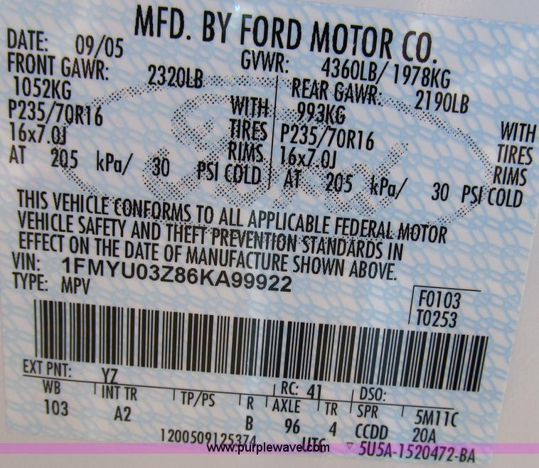 image for item B2503 2006 Ford Escape XLT SUV