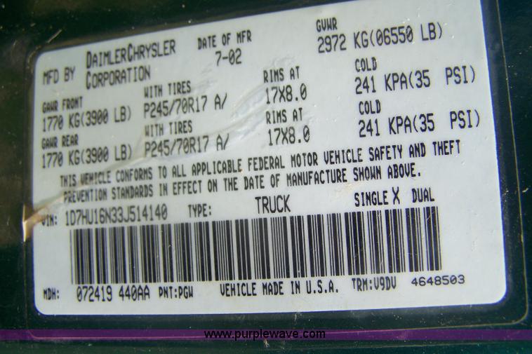 image for item D8503 2003 Dodge Ram 1500 pickup truck