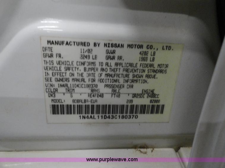 image for item A3197 2003 Nissan Altima S