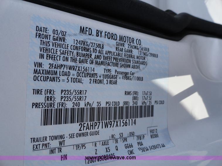 image for item A3181 2007 Ford Crown Victoria Police Interceptor