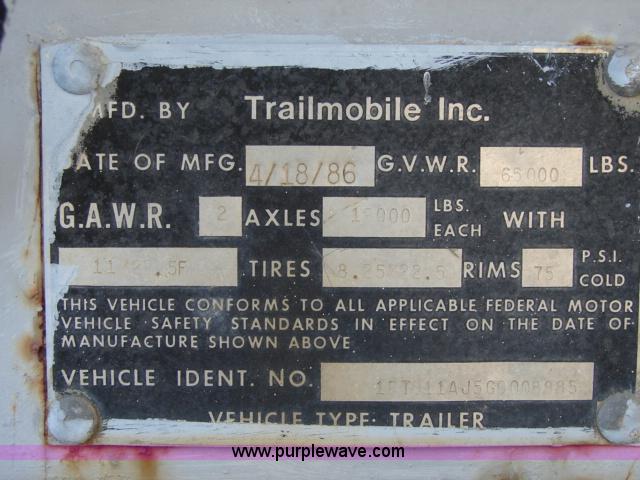 image for item A1486 1986 Trailmobile 45' semi trailer
