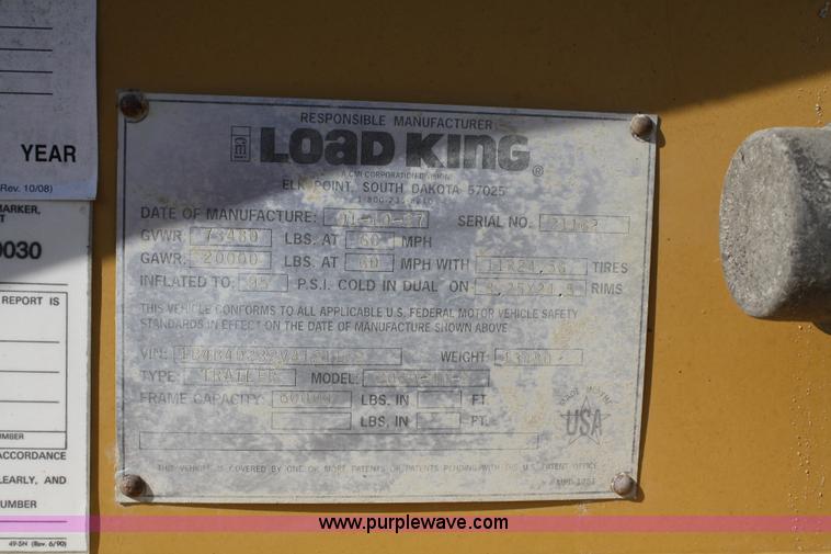 image for item A2462 1997 Load King 2060 belly dump trailer