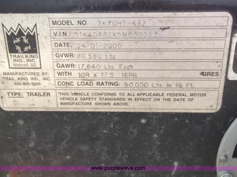 image for item B5024 2005 Trail King TK70HT Hydra Tail 48' trailer