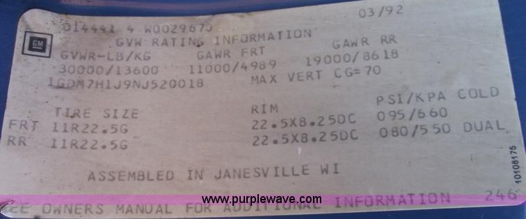 image for item C5586 1992 GMC TopKick single axle dump truck