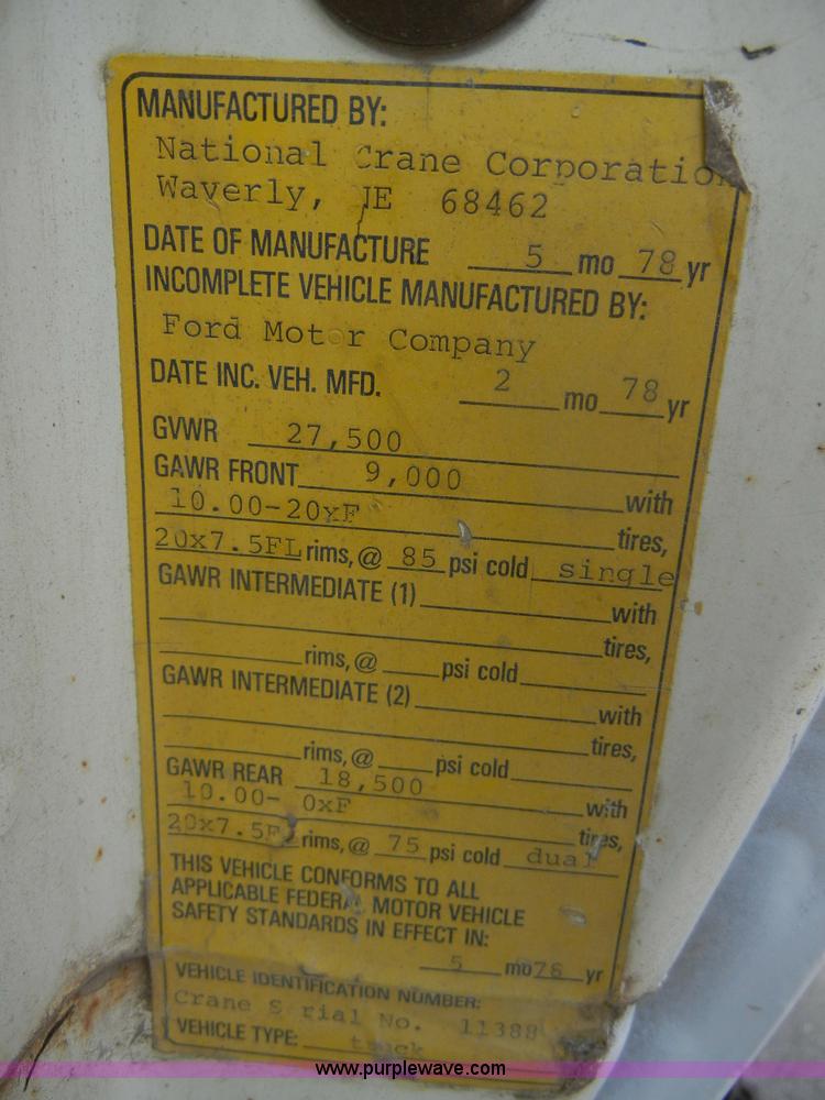 image for item D9611 1978 Ford F800 crane truck