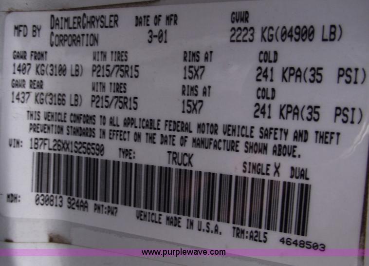 image for item C5664 2001 Dodge Dakota pickup truck