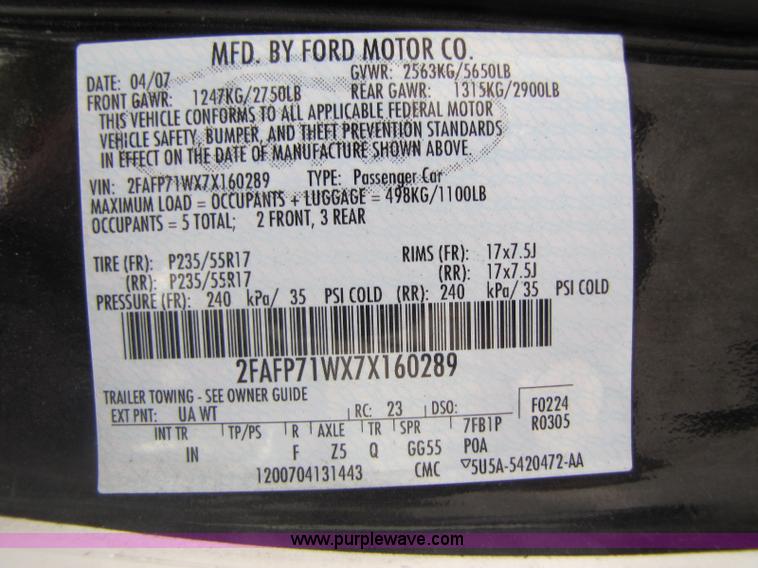 image for item A5025 2007 Ford Crown Victoria Police Interceptor