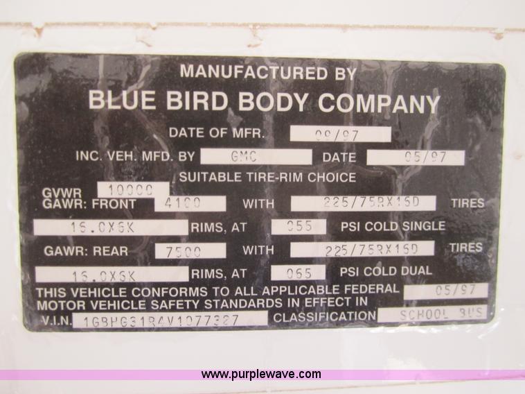 image for item B3018 1997 Chevrolet G3500 Blue Bird school bus
