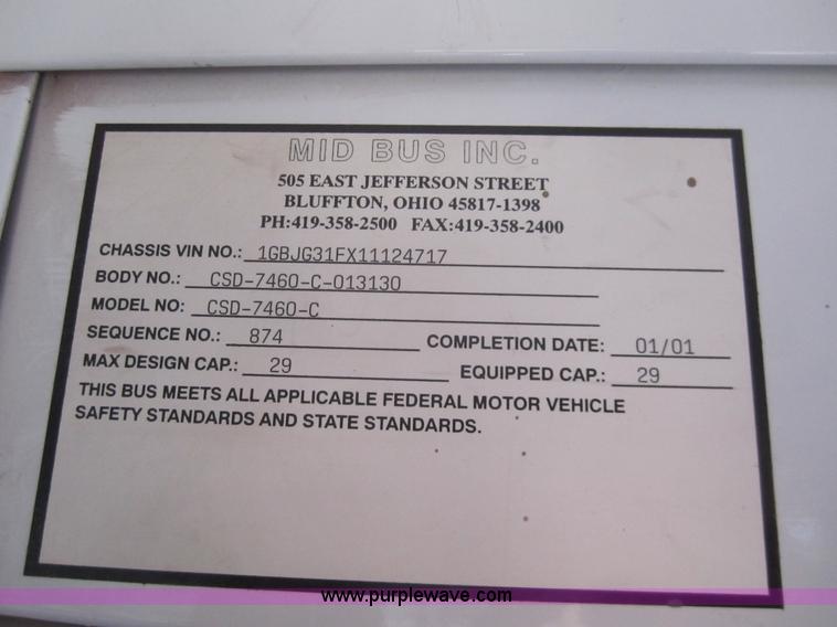 image for item B3019 2001 Chevrolet Express G3500 school bus