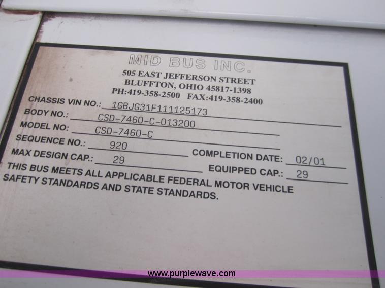 image for item B3020 2001 Chevrolet Express G3500 school bus