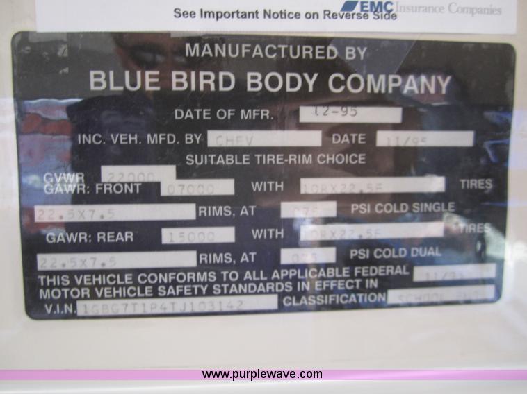 image for item B3021 1996 Chevrolet B7 Blue Bird school bus