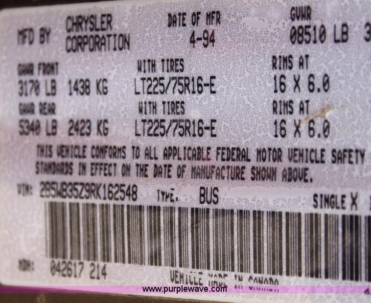 image for item B8501 1994 Dodge Ram B350 van