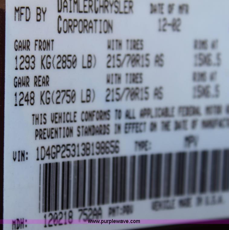 image for item B8502 2003 Dodge Caravan mini van