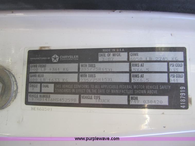 image for item C9865 1987 Dodge Ram 150 pickup truck